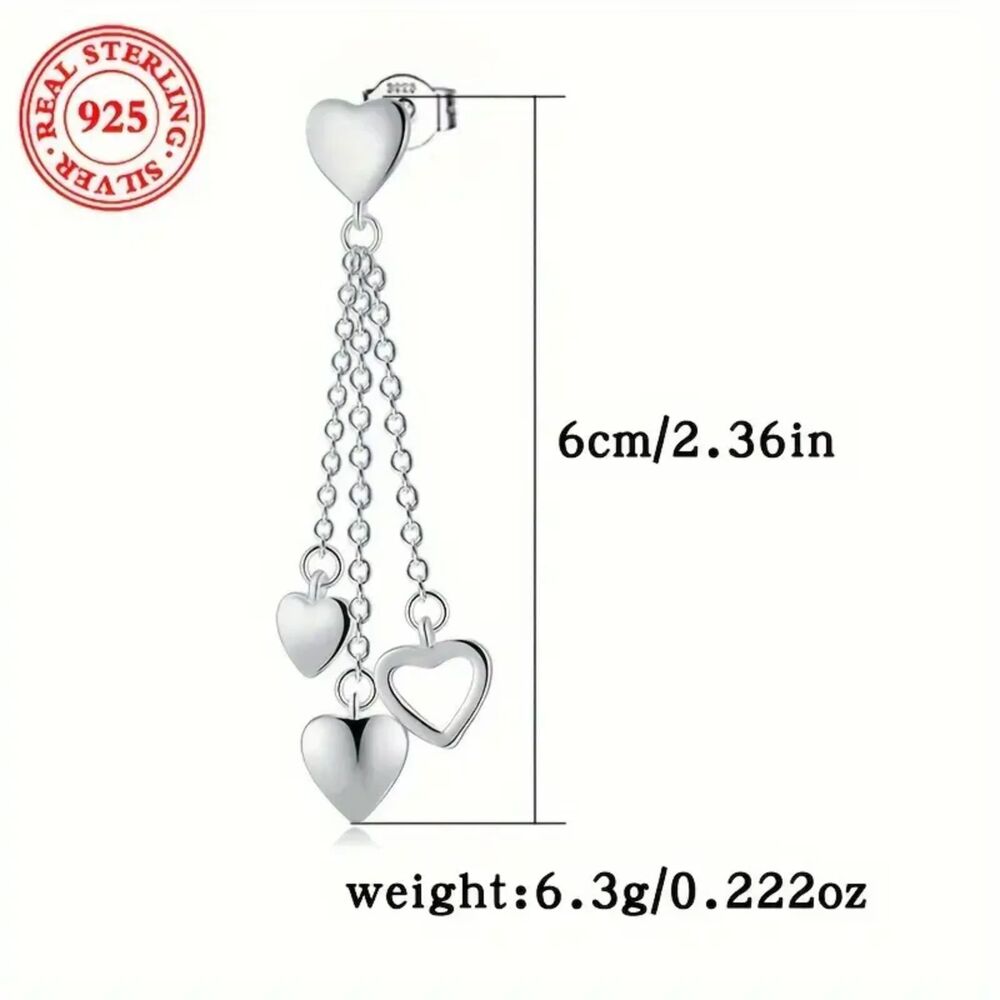 925 Sterling Dangling Hearts Earrings
